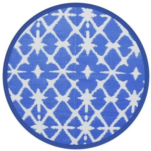 vidaXL Outdoor Teppich, Gartenteppich Rund Beidseitig, Balkonteppich Terrassenteppich UV-beständig, Teppich für Balkon Terrasse, Blau Weiß Ø200cm PP