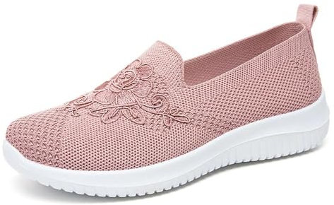 BAWUTZ Zapatillas de Deporte de Verano para Mujer, Zapatos de Enfermera de Malla Transpirable, Zapatos de Senderismo sin Cordones de Malla Transpirable, Mocasines de Malla Transpirable (38,Rosa)
