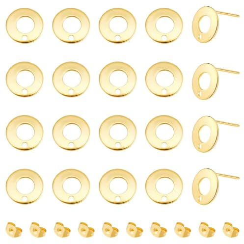 UNICRAFTALE 50 Stück 18K Vergoldete Ohrstecker Edelstahl Ohrstecker Mit Ohrmutter 10.3 mm Runder Donut Ohrring Mit Metallschlaufe Für Die Herstellung von DIY Ohrringschmuck
