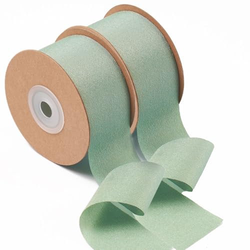 Ligtmor Cinta de para envolver regalo 3.8cm x 46m Regalo Gasa Cinta de Lazo Tela Boda pasamaneria terciopelo adornos coche boda bandera españa - verde eucalipto