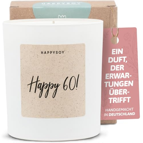 Geschenke zum 60. Geburtstag - Duftkerze mit Spruch - Geburtstagsgeschenk, Happy birthday, Geburtstagskerze, Sprüche - Handgemachte Kerze - Sojawachs - Weiß