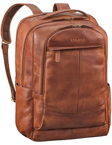 STILORD 'Maxim' Premium XL Business Rucksack Herren Leder Vintage Lederrucksack Damen Laptop 17 bis 19 Zoll großer Uni Arbeitsrucksack viele Fächer, Farbe:brandy - cognac