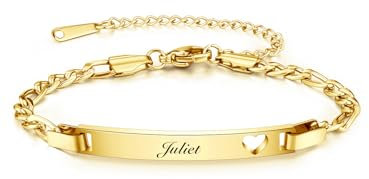Jovivi Gold Bracelets For Women Personalised Engraved Id Identity Bracelet Customised Women Heart Bracelet Gifts Her Mum Friend Girlfriend Wife Birthday Valentine's Day Anniversary Mothers Day