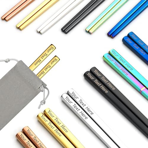 OXYEFEI Edelstahl Essstäbchen Wiederverwendbar - 6 Farben, Metall Personalisiert Chopsticks Geschenkset (1)