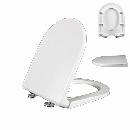 Abattant de WC en forme de D, siège de toilette à fermeture douce avec dégagement rapide, en forme de D, facile à nettoyer et à installer avec raccords supérieurs, sièges de toilette blancs, 02R (02R)