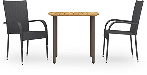 XGWKCNV Furniture Select-3-teiliges Garten-Essgruppe Polyrattan schwarz