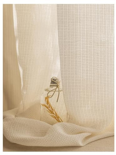 Durchsichtige Vorhänge im japanischen Stil, Baumwoll-Leinen-Gitter, 2 Paneele, Stangentasche, Voile, Vorhang für Balkon/Wohnzimmer/Schlafzimmer, B 100 x L 250 cm