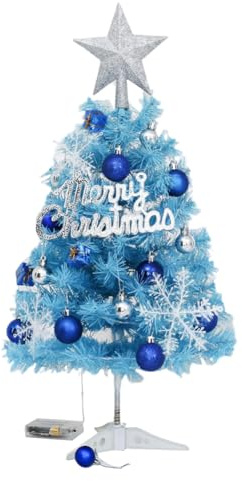Uposao Albero di Natale 60 cm, mini albero di Natale artificiale blu con palline di Natale per la decorazione di Natale piccolo albero di Natale da tavolo per la casa, l'ufficio
