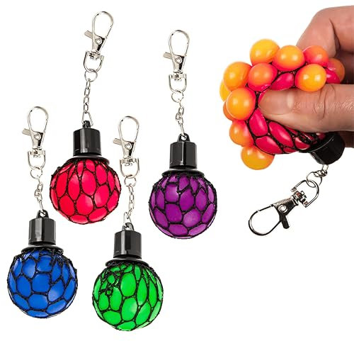Porte-clés balle de massage anti-stress à pustules dans un filet - Couleur au choix violet, vert, bleu ou rose/rouge - Porte-clefs dégoutant, déstressant et satisfaisant, de relaxation et bien-être