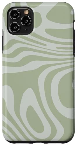 iPhone 11 Pro Max Sage Green Swirl Retro Abstract Liquid Pattern Aesthetic Case