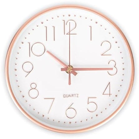 CIMOYBAI 20CM Pendules Murales, Moderne Horloge Murale Silencieuse, Ronde Pendules et Horloges, Murale Facile à Lire, pour Chambre, Salon, Cuisine, Bureau (Or Rose)