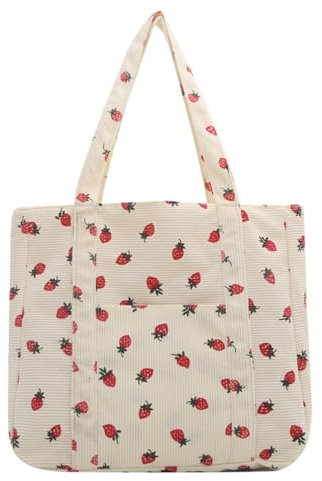 Csafyrt Erdbeer -Einkaufstasche große Kapazität süßer Erdbeerbeutel Handheld/Schulter Erdbeer Geldbeutel mit Vorderpockt Cord -Tasche Tasche