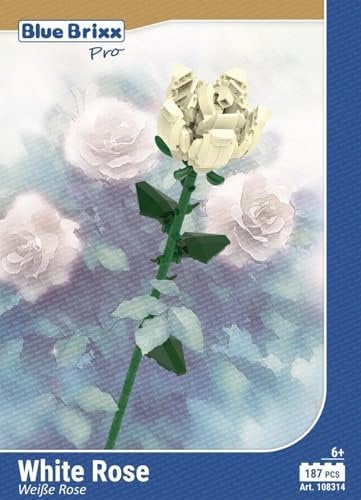 BlueBrixx Pro 108314 – Weiße Rose aus Klemmbausteinen mit 187 Bauelementen