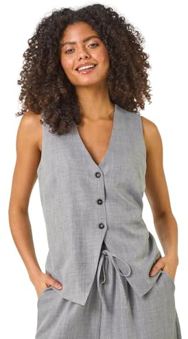 Dusk Fashion Waist Coat for Women UK - Ladies Everyday Holiday Spring Summer V-Neckline Comfy Soft Evening Vacation Work Party - Grey - Size 12