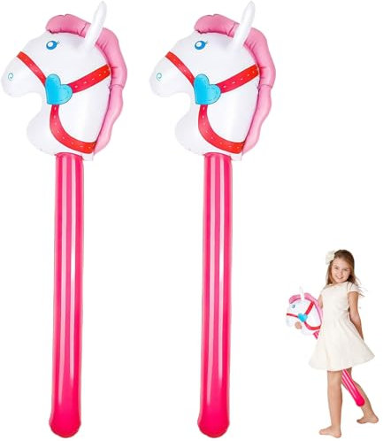 agogue 2 Stück Aufblasbares Pferd, Hobby Horse Pferde Spielzeug, Hohe Qualität Steckenpferd Kinder Spielen, Stockpferd Für Kinder Ist EIN Geschenk Requisite Für Spiel Parteien (Pink)