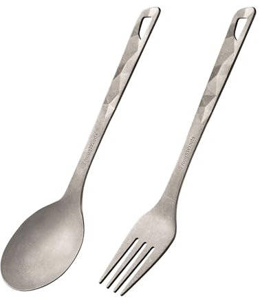 Thous Winds 2 Stück Campingbesteck, Gabel & Löffel Set aus Titan, Wiederverwendbare Multifunktional Tragbare Outdoor Besteck Set für Trekking, Picknick, Wandern, Spülmaschinenfest