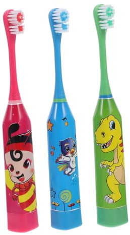 IWOWHERO Junior Electric Toothbrush Set 3pcs Kids Sonic Toothbrushes for Kids Cartoon Patterns Safe Efficient