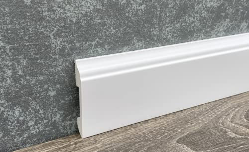 Sockelleiste Fußleiste weiß 80mm hochfester Kunststoff mit Kabelkanal (50 Clips inkl. Schrauben u. Dübel)