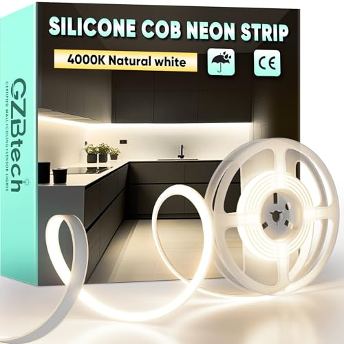 GZBtech Silikon COB LED Streifen 1M, 230V Neutralweiss 4000K Wasserdicht 1500LM/M Dimmbar Outdoor Neon Lichtleiste trip Light für Schlafzimmer, Wand, Küche, Wohnzimmer,DIY Dekoration