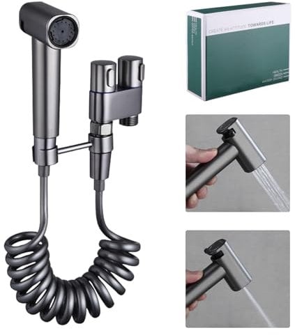 suaywo Double Valve - Kit de pulvérisation de bidet portable - Tuyau de 3 m - Support mural - Jet d'eau de toilette pour femmes, couches de bébé et animaux domestiques (gris pistolet)