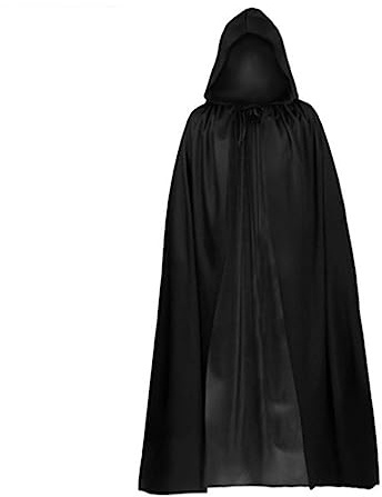 Generisch Halloween Kostüme Unisex Schwarzer Umhang mit Kapuze Vampir Kostüm Hexe Cosplay Robe Erwachsene Vampirumhang Kapuzenumhang Zubehör für Maskerade, Halloween, Familienfeier, Karneval，90-140cm