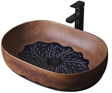 Xilin-872 Aufsatzwaschbecken Waschbecken 58 * 40 * 14cm Schiff Waschbecken Oval Braun Porzellan Keramik Kunst Becken Waschplätze