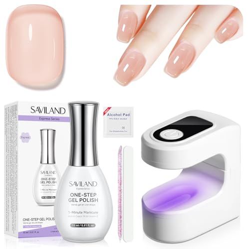 SAVILAND Express One-Step Gel Nagellack Set: 15 ml Transparenter Nude Gel Nagellack 5-in-1 GelLack Basis- Deck und Aufbaugel Nagelgel Verstärkung mit U V Licht Schnelle Maniküre Heim DIY