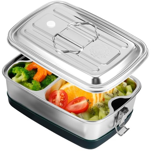 LTXDJ 2 Layers Stainless Steel Lunch Box, 2 L Bento Box with 2 Compartments