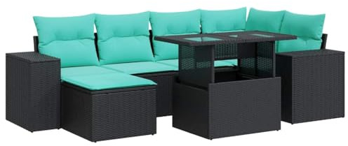 vidaXL 9 Piece Garden Sofa Set with Cushions Black Poly Rattan Acacia, outdoor sofa set, garden lounge set, poly rattan sofa set, patio sofa set
