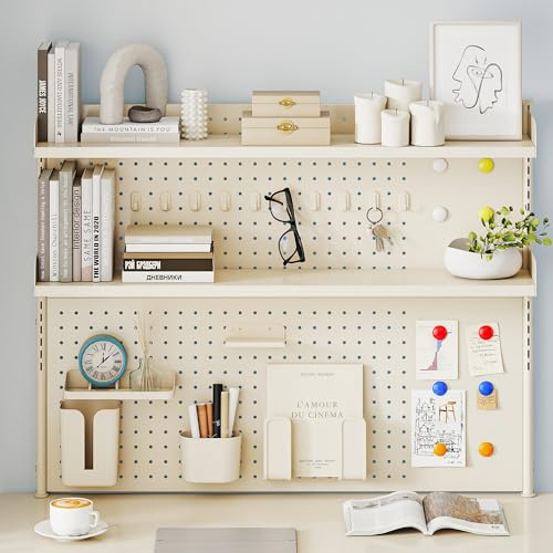 YAGEANNL Clamp-On 2-tier Desk Shelf 100cm,Pegboard Desk Shelf,Desktop Organizer With Pegboard for Gaming,Studying and Working