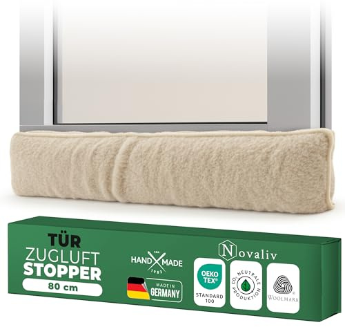 Zugluftstopper für Türen 80cm Natur Schurwolle – stoppt Zugluft & Kälte, dämpft Lärm/Staub/Licht, rutscharm, ohne Bohren; für Wohnungstür/Haustür, Türspalt abdichten, Einzelstück