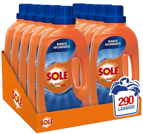 Sole Detersivo Lavatrice Liquido Bianco Splendente 290 Lavaggi, Formula Igienizzante, 10 Confezioni da 29 Lavaggi