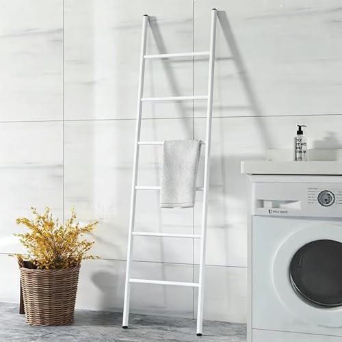 6-Tier Blanket Ladder 68 Inch Wall-Leaning Towel Rack for Living Room and Bedroom, Easy Assembly - White