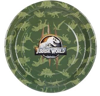 Pappteller 23cm Jurassic World 6er Set - Dinosaurier Party Teller - Einwegteller plastikfrei - Einweggeschirr für Geburtstag Kindergeburtstag - Partydeko Papierteller - Partygeschirr Dinoparty - Grün