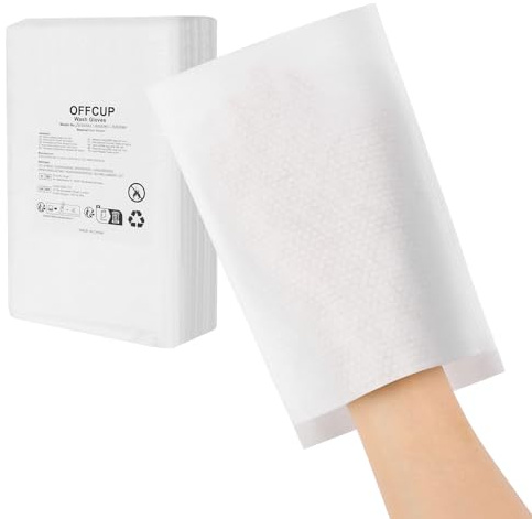 OFFCUP Gants de Toilette Jetables, 200 Pièces Gants de Toilette Imprégnés, 23 x 15 cm Gant de Toilettes Non Tissé pour Cuisine Salle de Bain et Toute Occasion