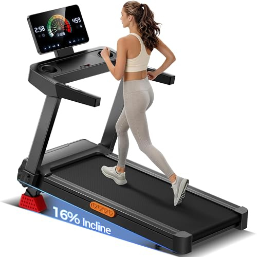 LONTEK Laufband für Zuhause mit 20% Automatischer Steigung, 14 KM/H | 14 KM/H Laufbänder mit 4-stufig verstellbarer Konsole, 3.5 HP Treadmill for Home mit LED-Anzeige,180 KG