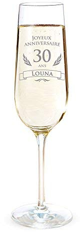 AMAVEL Flûte à Champagne avec Gravure Personnalisée - Joyeux Anniversaire 30 Ans Prénom - Volume : 0,2 L