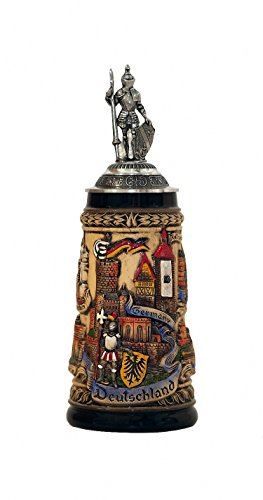 Zöller & Born Bierkrug rustikaler Deutschland Seidel mit Zinnspitzdeckel und Zinn-Figur, 0,5 Liter Bierseidel ZO 1746/9013