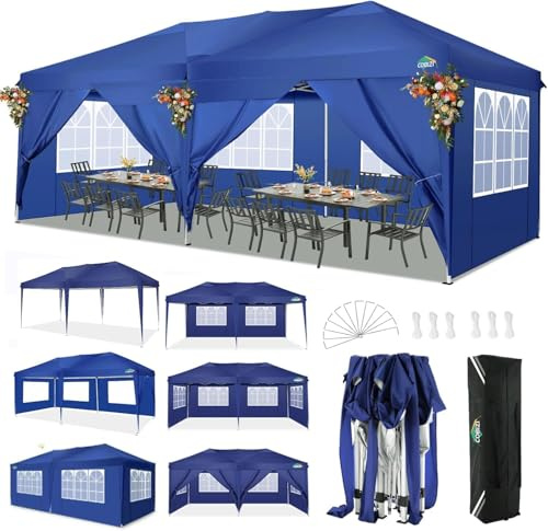 COBIZI Faltpavillon 3x6m Pavillon Wasserdicht Stabil Partyzelt Faltbar | 3 Höhen, Tente de réception d’extérieur avec 6 parois latérales anti-UV pour mariage, extérieur, jardin, fête et marché