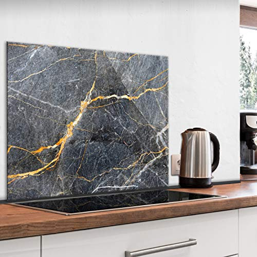murando Glass Splashback for Kitchen Backsplash Cooker Protector Tempered Glass Decorative Wall Art Panel Heat Resistant Graphic 80x60 cm / 32x24 Marble Stone f-B-0302-aq-e