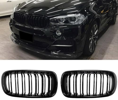 JUEDIMA F15 F16 Kühlergrill – Schwarz glänzend Front Ersatz Nieren Grill kompatibel mit 2014 2015 2016 2017 2018 BMW X5 F15 X6 F16 X5M X6M Twin Lamellen Gitter