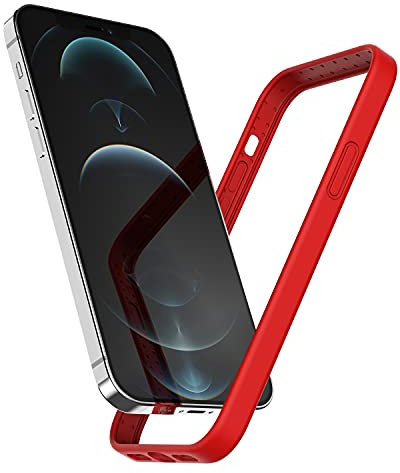 K TOMOTO Kompatibel mit iPhone 12/12 Pro Bumper Case (6,1 Zoll), weiches Flüssigsilikon-Gel-Gummi, Stoßfängerabdeckung, seidig-glatter Griff, schlankes Design, schützende Bumper-Rahmen-Hülle, Rot