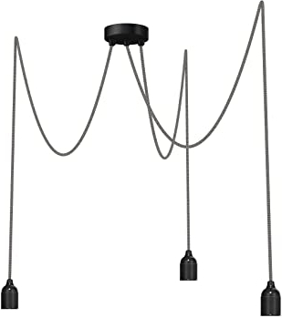 Relight Pendelleuchte 3-flammig Kraken (höhenverstellbar), E27 Lampenfassungen aus Bakelit, 3x 3 Meter Textilkabel Leinen-Schwarz Zick Zack