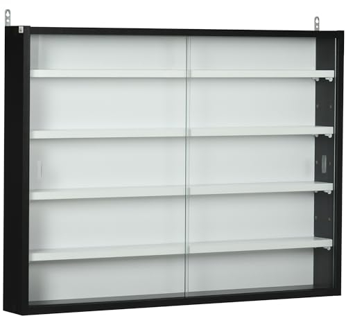 HOMCOM Vitrine Wandvitrine Glasvitrine mit verstellbaren Einlegeböden und 2 Glasschiebetüren für Parfümsammlungen Dekoration Figuren 80x9,5x60 cm Schwarz und Weiß