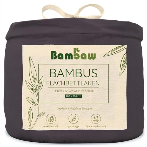Bambaw Bambus Betttuch ohne Gummizug 180x290 cm, Anti Milben für Allergiker-Bettwäsche, atmungsaktive Bettlaken Sommer, 100% Bambus Bettlaken, kühlende Bettwäsche (Anthrazit)