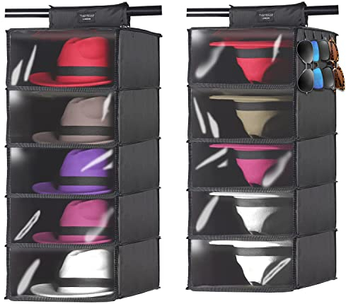 Fedora Hutablage mit Staubschutz – Regal zum Aufhängen groß 2 Pack mit 10 KappenOrganizer für Schränke – Schrank hängender Westernhuthalter Aufbewahrungsregal Organizer – Bowler Hüte mit breiter