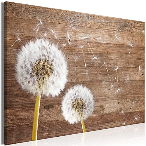 decomonkey Bilder Holz Löwenzahn 90x60 cm 1 Teilig Leinwandbilder Bild auf Leinwand Vlies Wandbild Kunstdruck Wanddeko Wand Wohnzimmer Wanddekoration Deko Pusteblume Pflanzen Natur Abstrakt Braun