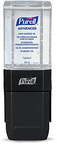 PURELL ES1 MANUELLER HANDDESINFEKTIONSSPENDER INKL. PURELL ADVANCED HYGIENISCHES HANDDESINFEKTIONSMITTEL NACHFÜLLUNG - STARTER KIT, Schwarz, 450mL