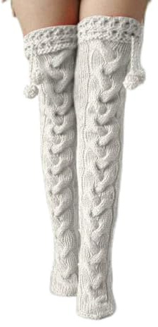 LUMoony Damen Oberschenkelhoch Gestrickte Winterstiefel Socken 1Paar Lange Stiefelstrumpf Twist Strick Winter Warme Leggings Socken Vintage Extra Lang Beinwärmer Overknee Hohe Strümpfe