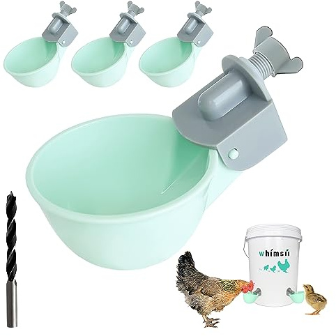 Hühner-Wasserbecher (4er-Pack), automatischer Hühnertränke, Anti-Auslauf-System, hält 50% mehr Wasser, geeignet für Küken, Huhn, Ente, Wachtel, Truthahn